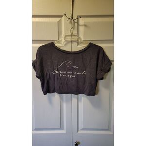 Bloom + Pop Medium Dark Gray Mineral Wash Savannah Georgia Wave Crop Top Tee